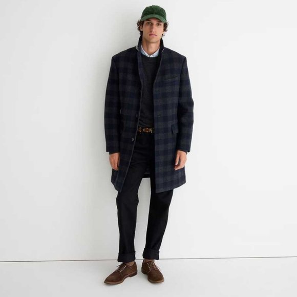 NEW MENS 46R J CREW LUDLOW TOPCOAT IN NAVY GREY PLAID WOOL BLEND TOP COAT - Picture 2 of 16